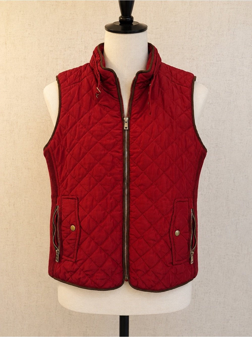 Chocolate Red Quilted Jacket with Embroidered Label